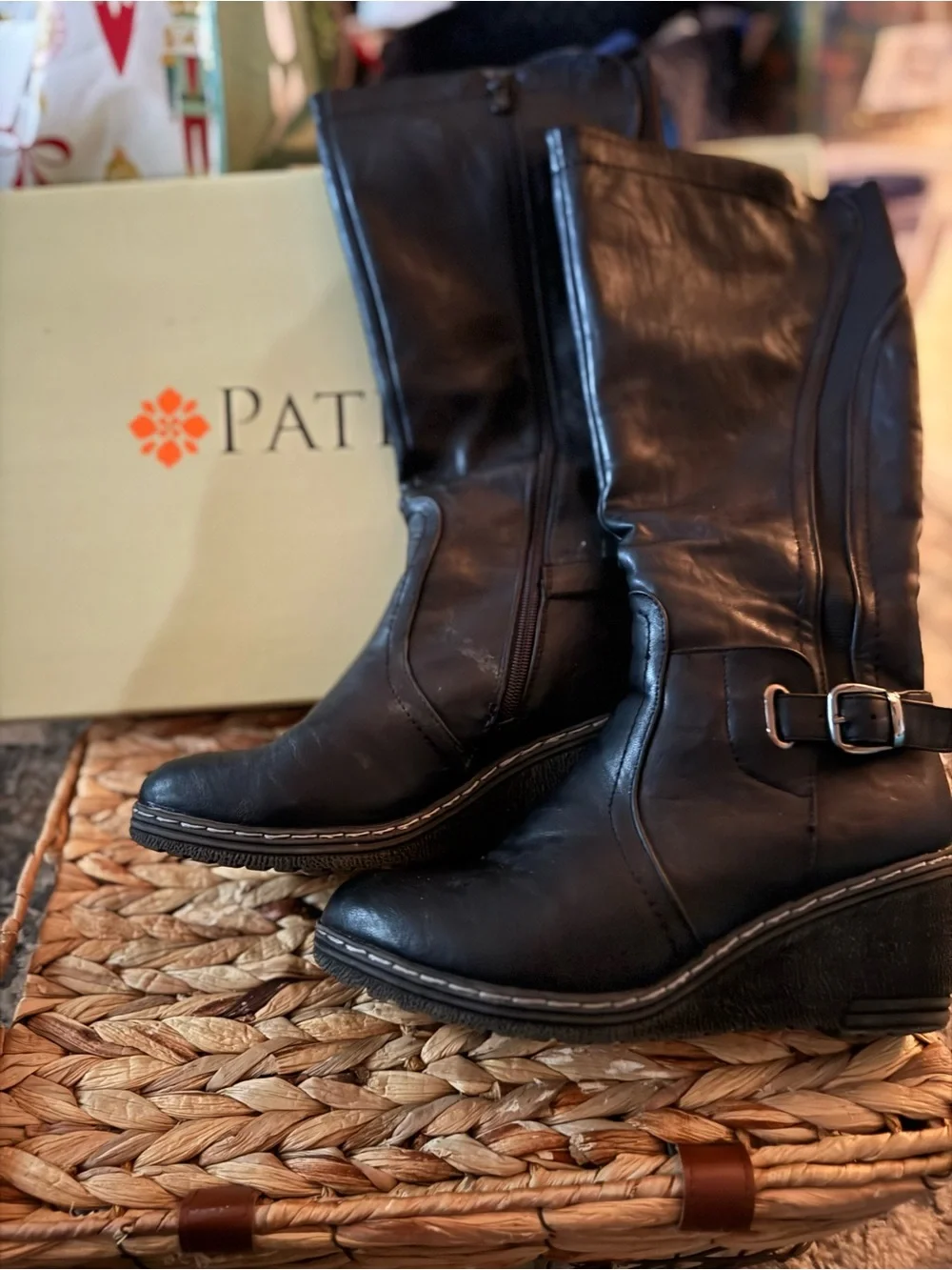 Patrizia Black Leather Knee Boots - Classic Women's Riding Style
